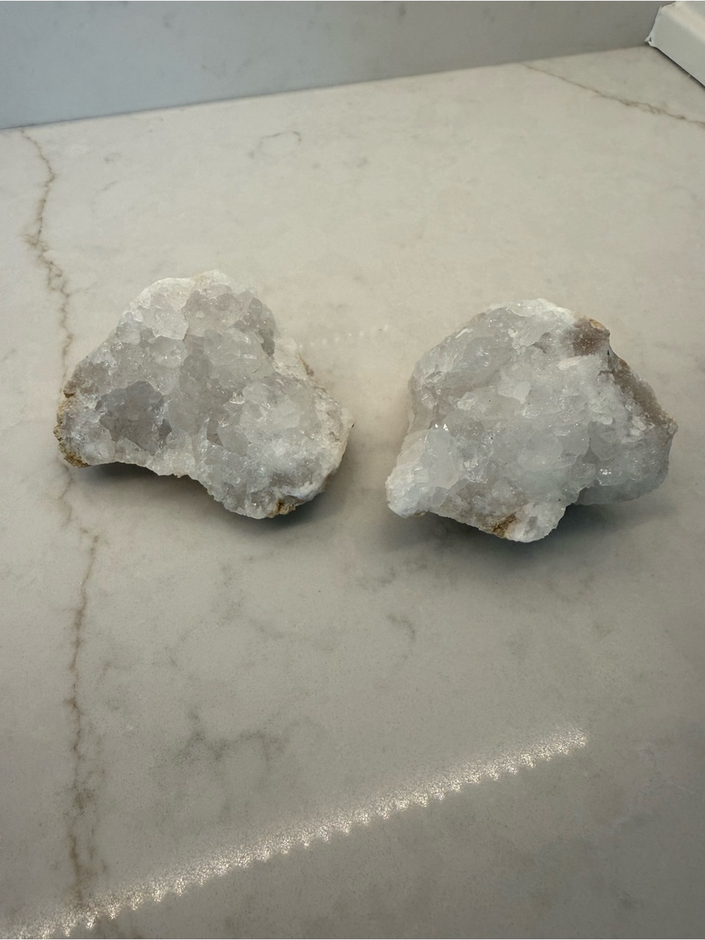 Clear Quartz Crystal Geode Pair - Natural White Decorative Accent